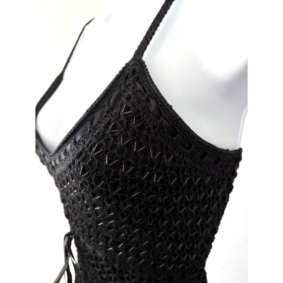 Black Beaded Crochet Cami Y2K Night Luxe Indie Sleaze Whimsigoth Top Size Large - Picture 9 of 14
